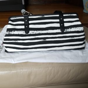 NWT BCBGMaxazria black and white stripe canvas bag